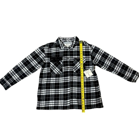 Café Marrakesh black white plaid flannel Style shirt NWT pockets L hidden button - Picture 7 of 16